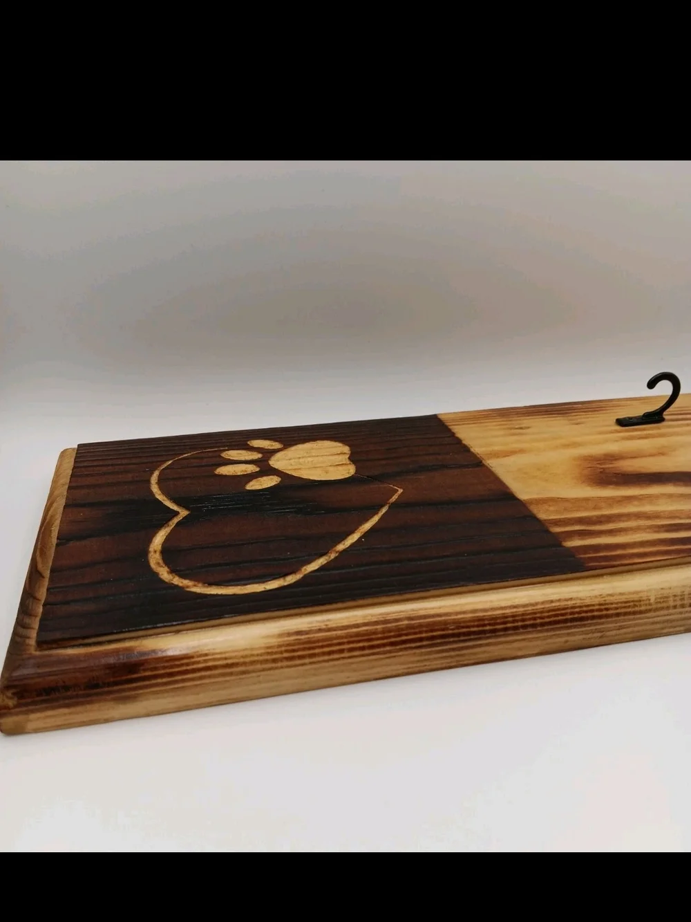 Wood Burned Key Holder Rustic Heart & Paw